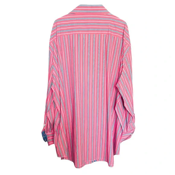 NWT Tailorbyrd Button Down Striped Shirt Salmon/Blue SZ 3X Casual Classic Preppy - Picture 2 of 7